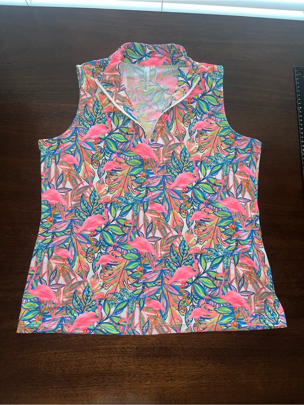 Lulu B Sleeveless Top Flamingo Tropical Resort Golf Coastal Athletic Tank Sz M - Picture 6 of 11